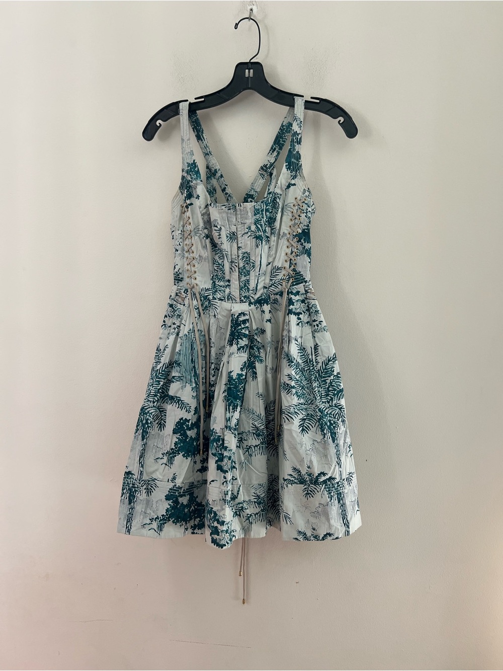 leifsdottir Teal Palm-Print Sundress on White Base
